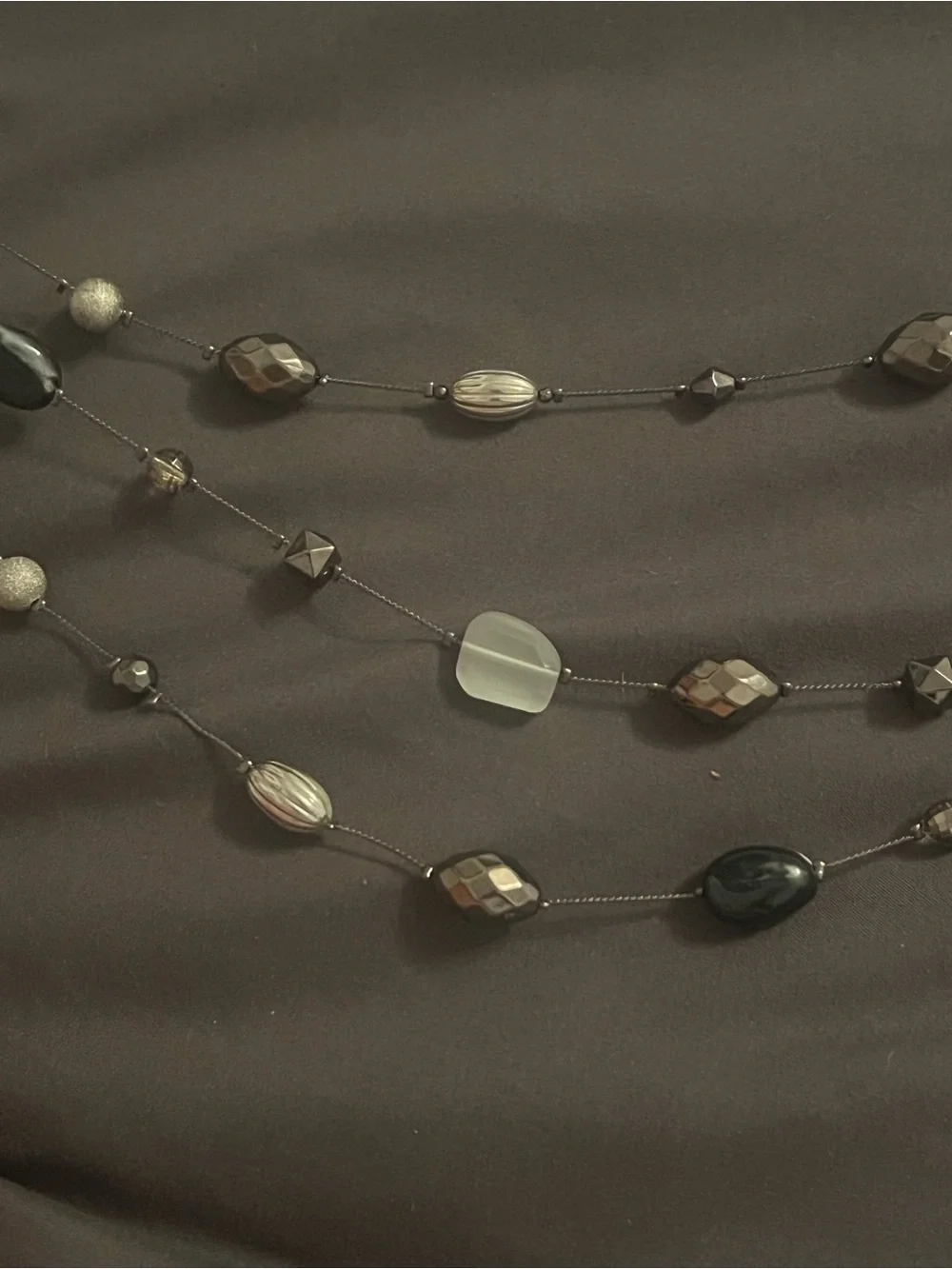 Unk Black and Silver Multi-Strand Beaded Necklace